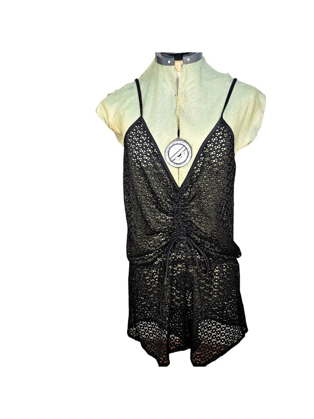 Woman's Salt and Cove dark goth black open knit babydoll sheer swimwear romper X